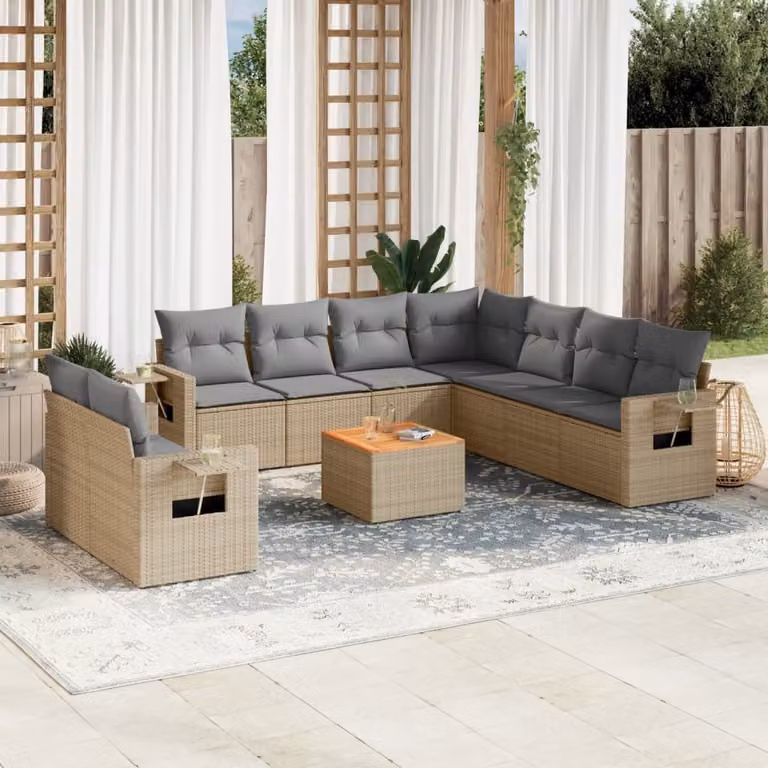 Maison Exclusive - Set Divano da Giardino 10 pz con Cuscini Beige Misto Polyrattan
