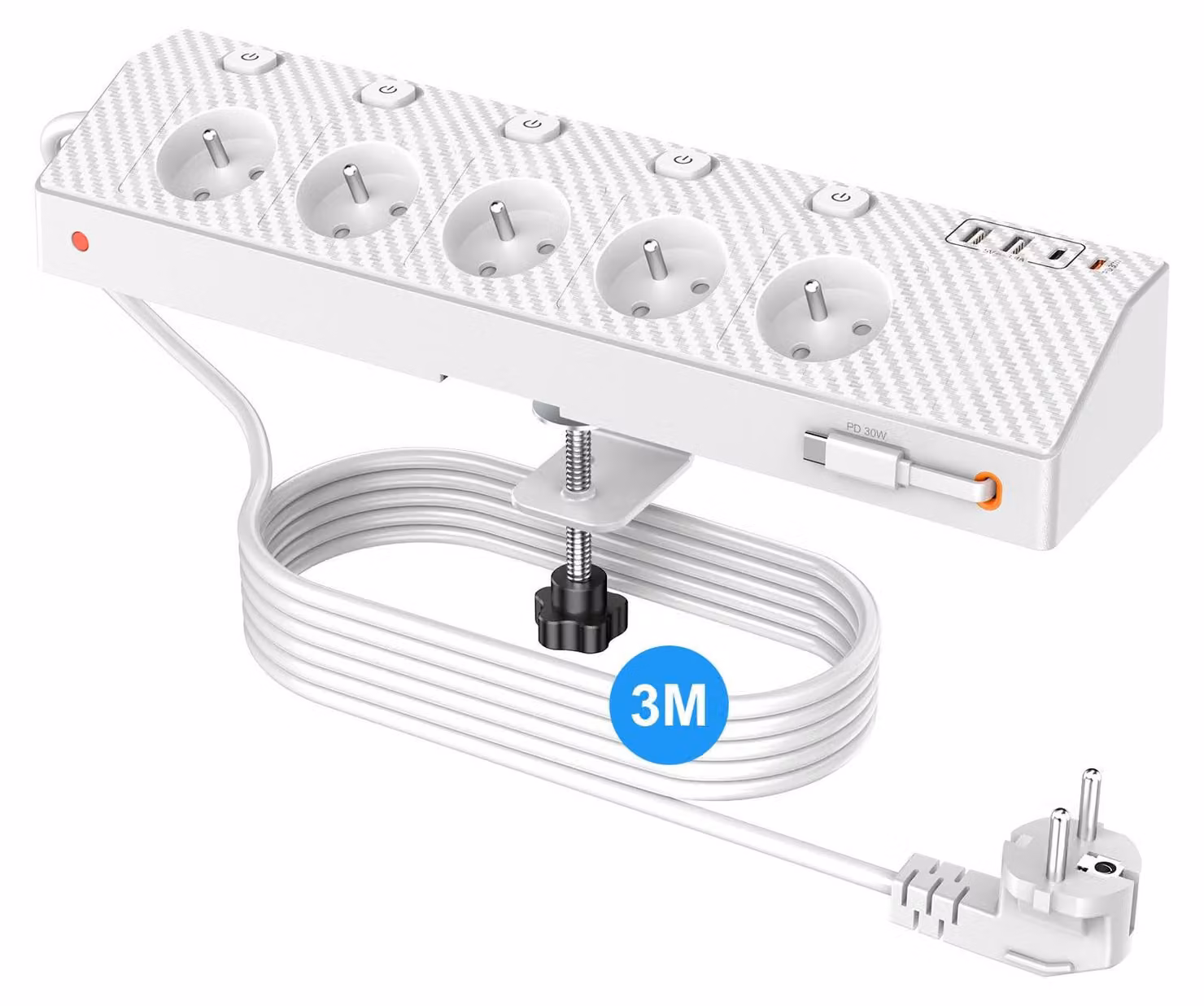 Ciabatta elettrica francese con USB PD 30 W, presa da tavolo con 5 prese