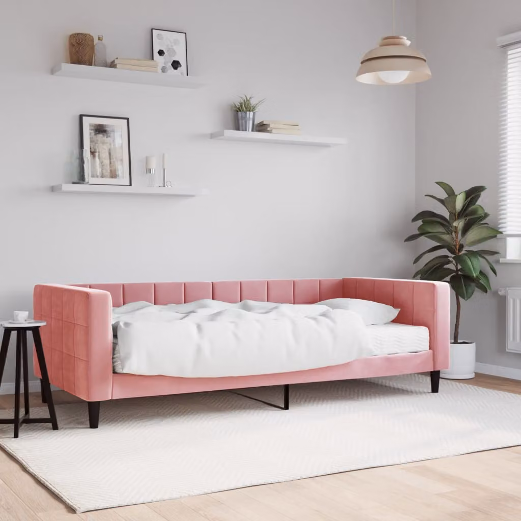 Divano Letto vidaXL in Velluto Rosa con Materasso, L/P/H: 223 x 90 x 68 cm