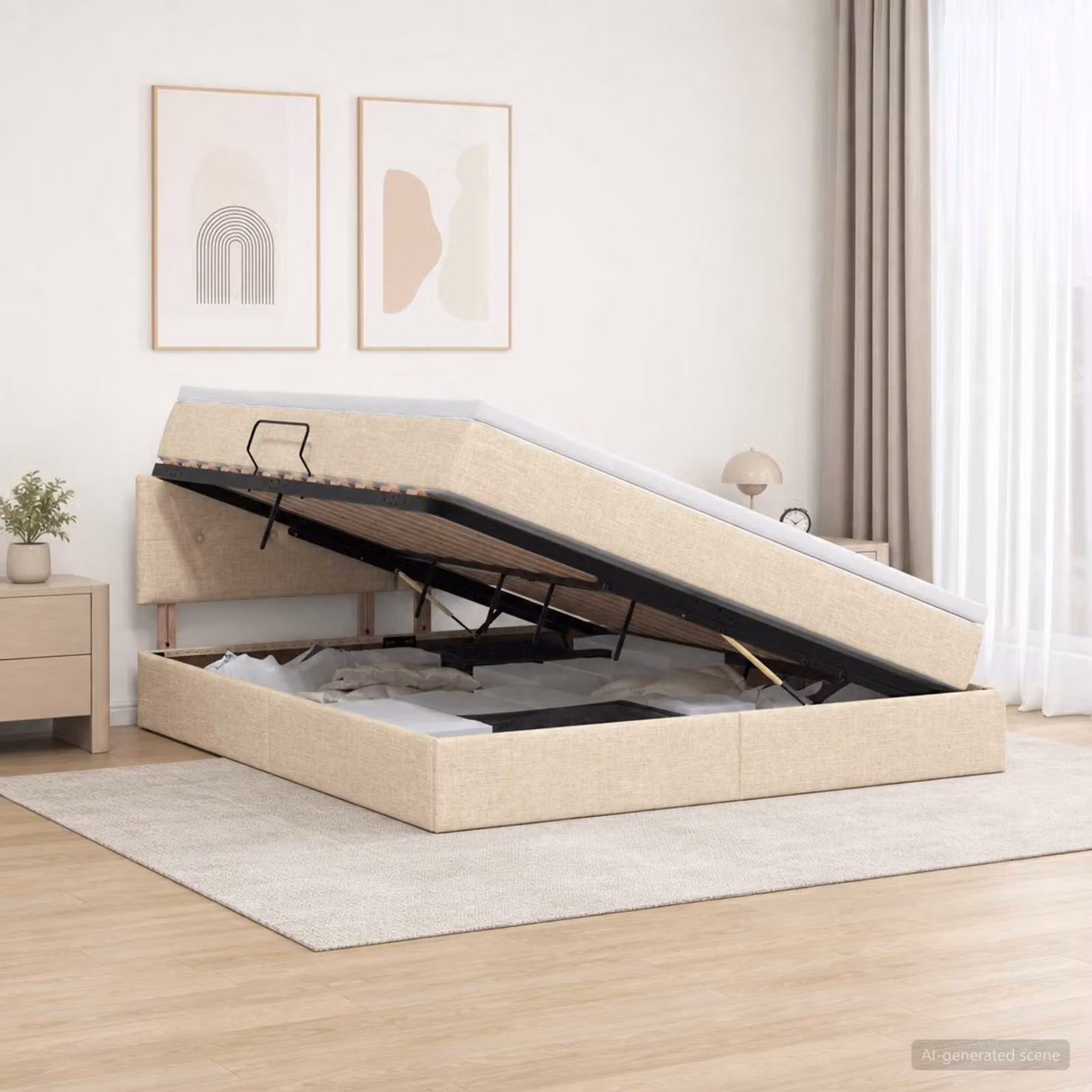 Letto con contenitore e materasso vidaXL in velluto beige, L/P/H: 160 x 200 x 88 cm