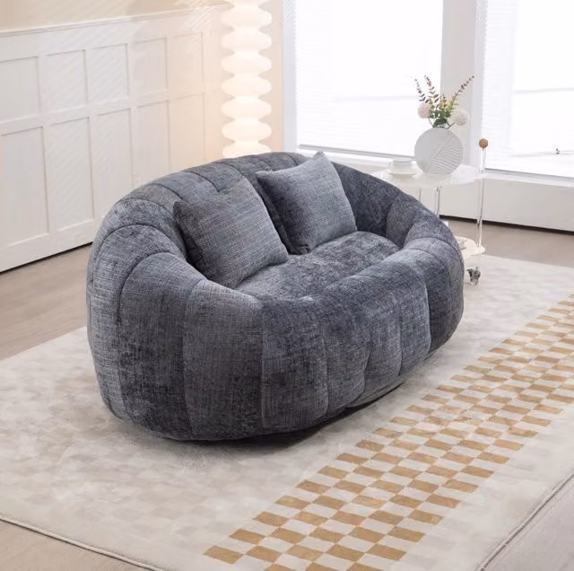 Poltrona sacco 150x95x63 cm con braccioli e schiuma ad alta densità in chenille grigio