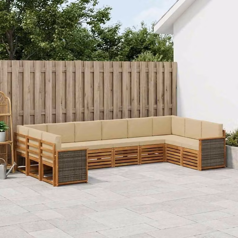 Set di divani da esterno vidaXL 7 pz in legno di acacia con cuscini beige e marrone a forma di L