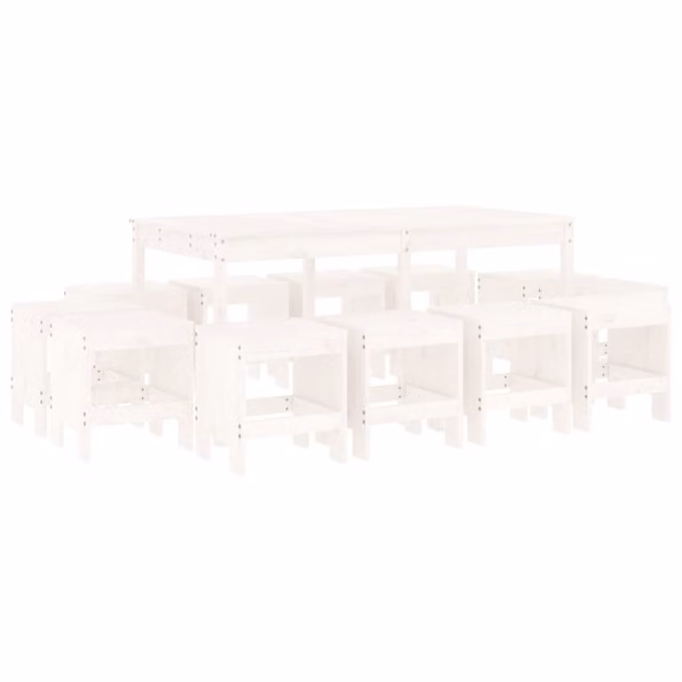 Set da Pranzo per Giardino 13pz Bianco Legno Massello di Pino