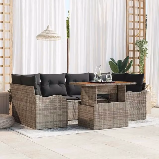 Set Divano da Giardino 7 pz Grigio Poly Rattan 3358148