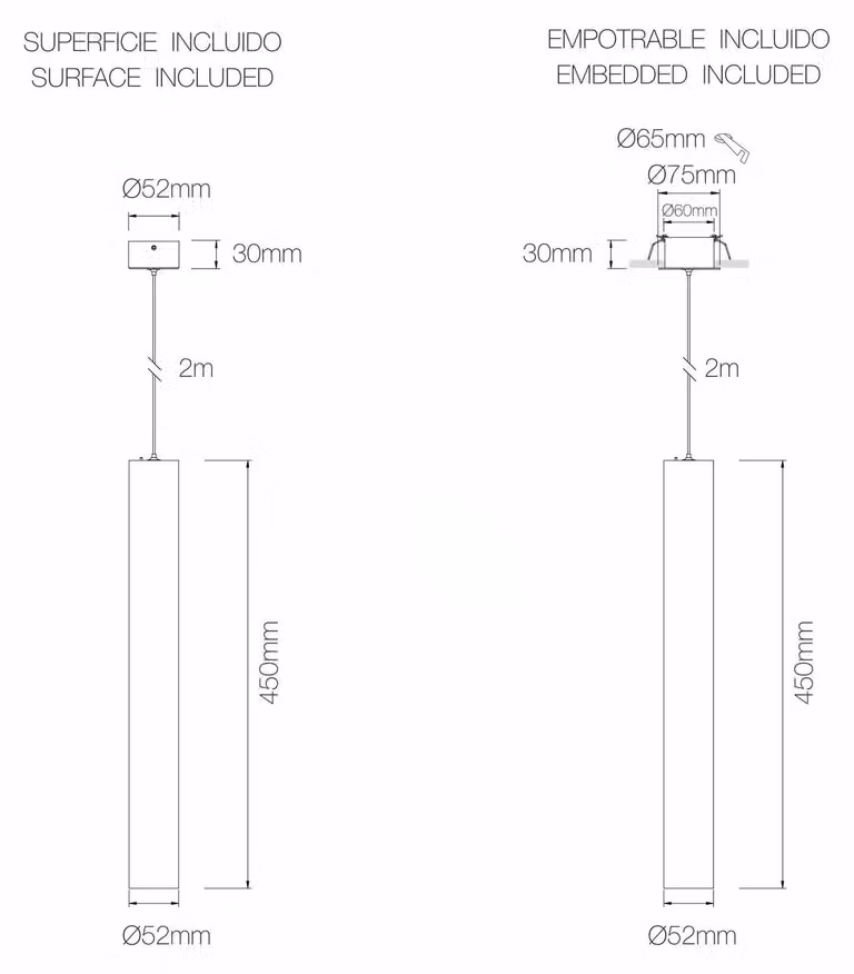 Atmos GU10 XL Lampada a Sospensione Tubolare Argento, Installazione Superficie o Incasso, Design Regolabile - Beneito & Faure