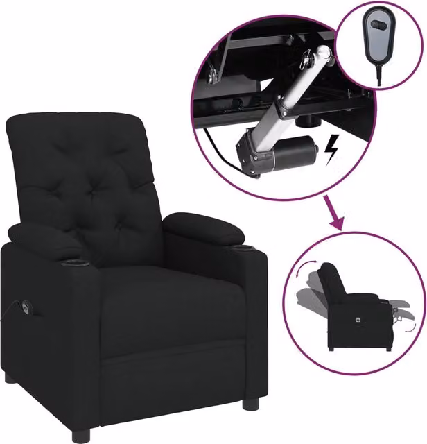 Poltrona | Sedia Relax Elettrica Reclinabile Nera in Tessuto