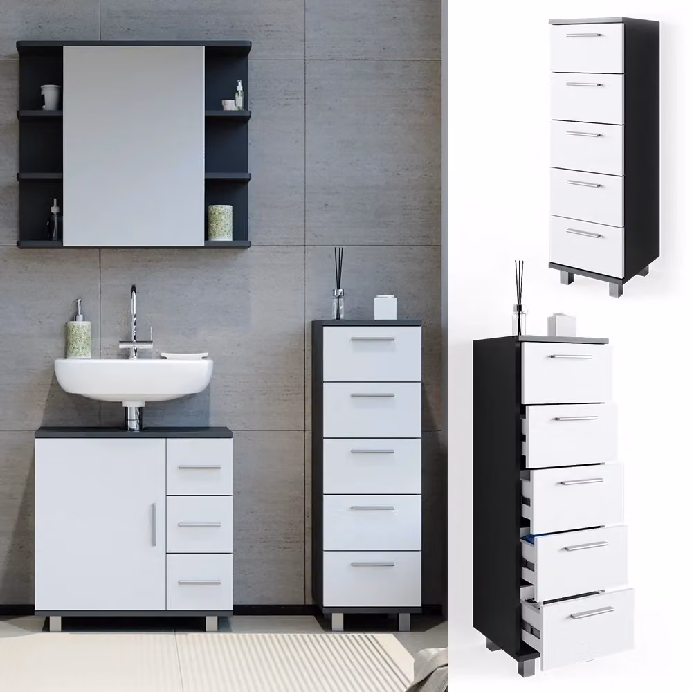 Cassettiera da bagno Vicco Ilias Antracite L: 30 cm, H: 95 cm – 2