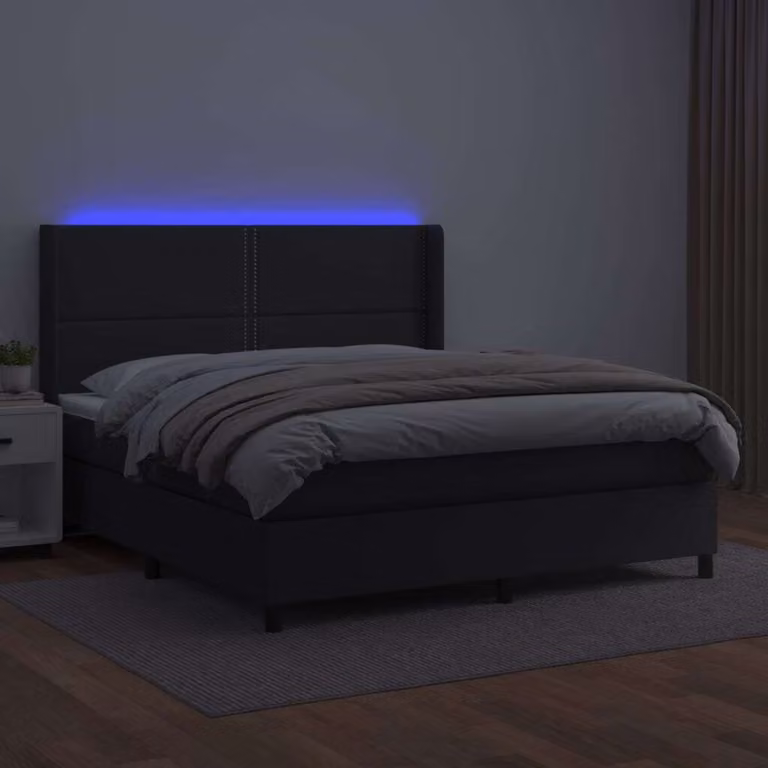 The Living Store Letto a molle con materasso e LED nero 180x200 cm in ecopelle