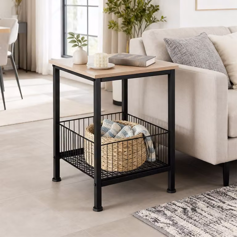 Tavolino Industriale Tectake in Legno Rovere e Metallo, L/P/H: 40 x 40 x 55,5 cm