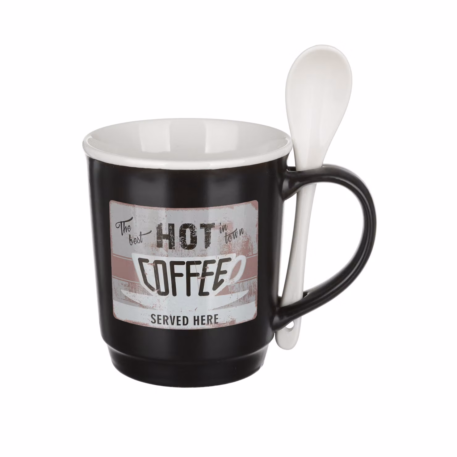 Tazza mug conica in porcellana KASANOVA con coperchio e cucchiaino, grigio scuro, 400 ml – 2