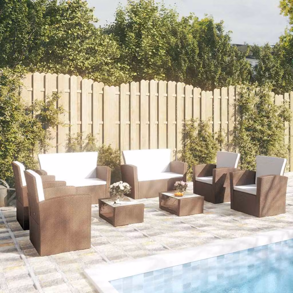 Set di divani da giardino vidaXL 8 pezzi con cuscini in polyrattan marrone e bianco
