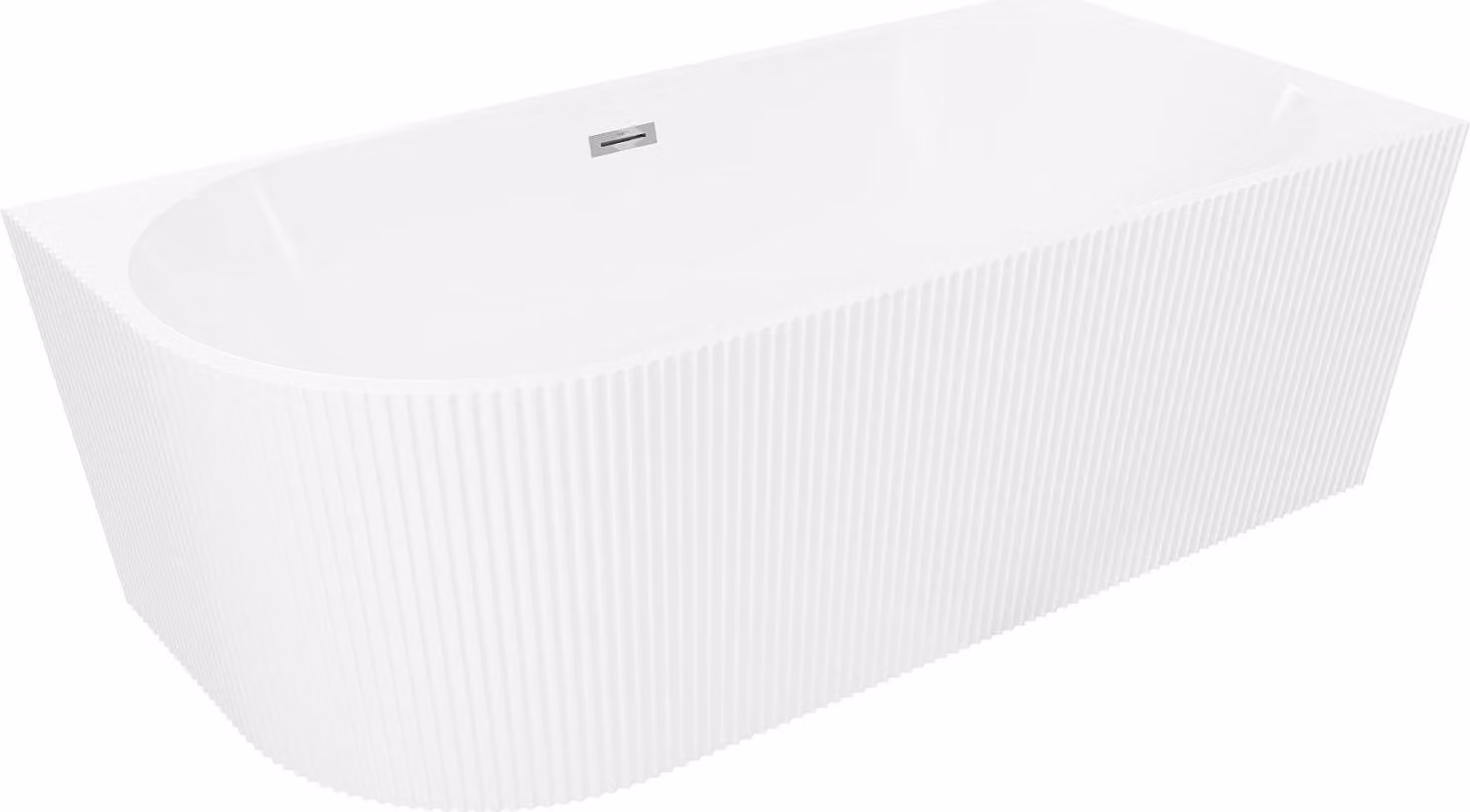 Mexen Silo vasca da bagno freestanding angolare destra scanalata 150 x 75 cm, bianca, troppopieno cromo - 52891507500P-01