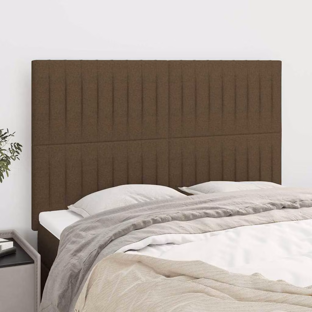 Testiera per letto imbottita vidaXL in tessuto marrone scuro con struttura in legno di larice L: 144 cm, P: 5 cm, H: 118-128 cm
