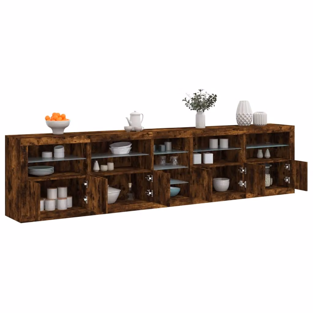 Credenza moderna vidaXL con luci LED in rovere fumo marrone L: 283 cm, P: 37 cm, H: 67 cm
