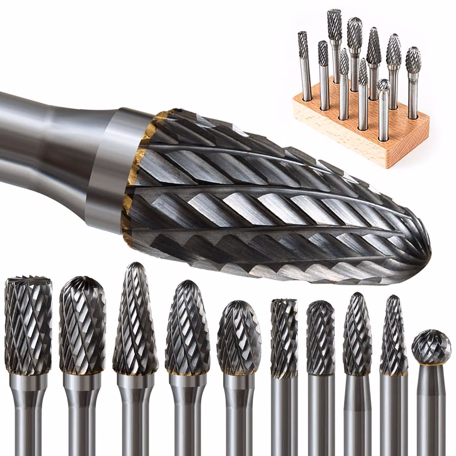 Set di frese in metallo duro, 10 pezzi. Frese rotanti in carburo di tungsteno con gambo da 6 mm