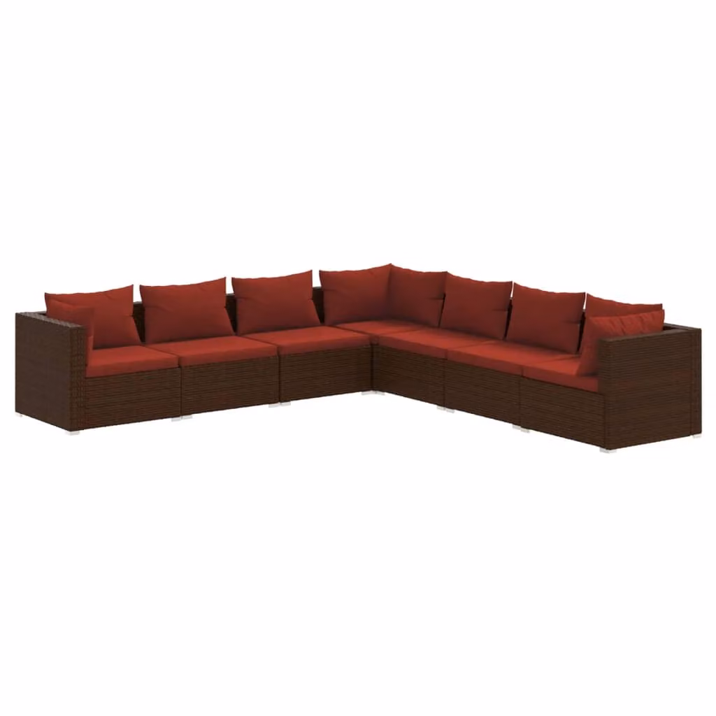 Set Divani da Giardino 7 pz con Cuscini in Polyrattan Marrone