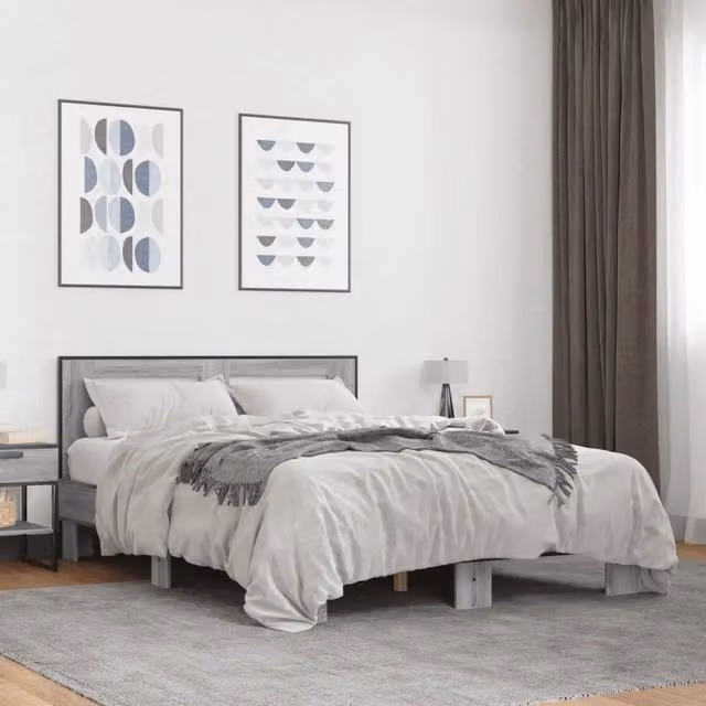 Letto Giroletto Sonoma Grigio vidaXL in Legno Multistrato e Metallo L/P/H: 120 x 200 x 203 cm