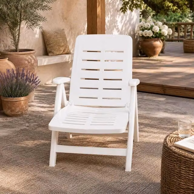 Folding Lounger, Plastic, White