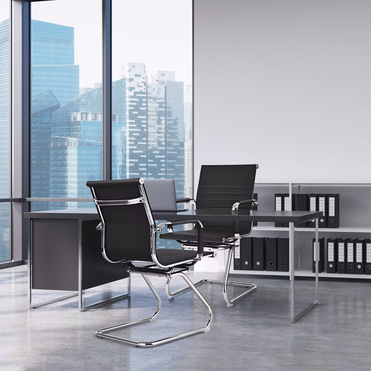 Set di 2 sedie da ufficio moderne Costway in pelle PU nera con braccioli per sala conferenze e home office – 3