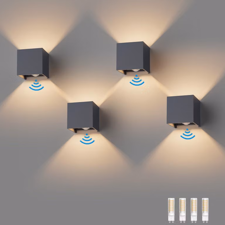 Lampada da parete esterna con sensore di movimento, grado di protezione IP54, attacco G9, LED, 3000 K, set da 4