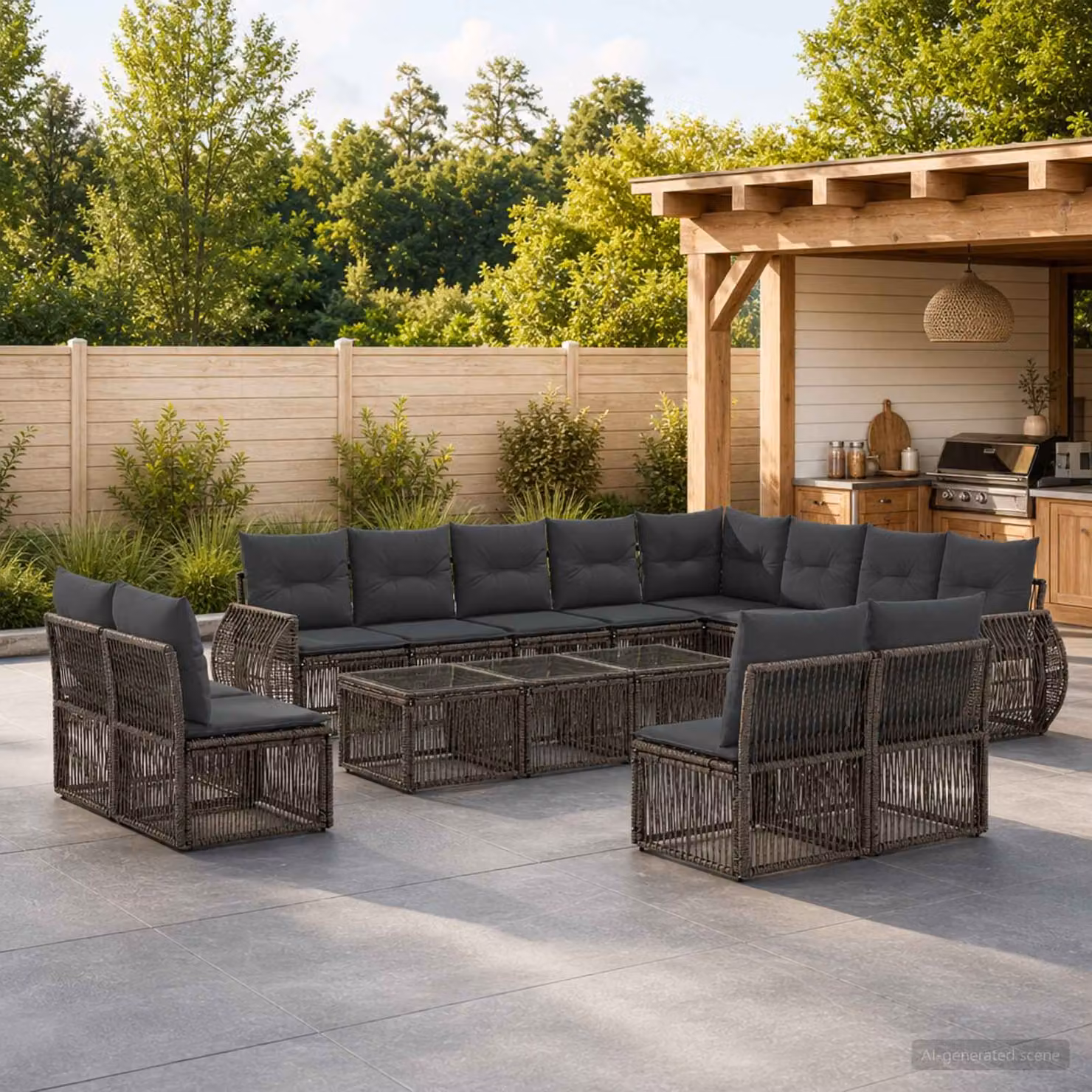 Set Divano da Giardino vidaXL 12 pz a forma a U in Polyrattan Grigio e Antracite con Cuscini Imbottiti e Coperture Rimovibili