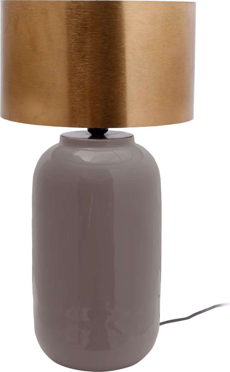 Lampada da tavolo Padiro, dimensioni 31 x 31 x 57,5 cm, colore grigio e dorato, realizzata in ferro, con paralume rotondo e base lucida