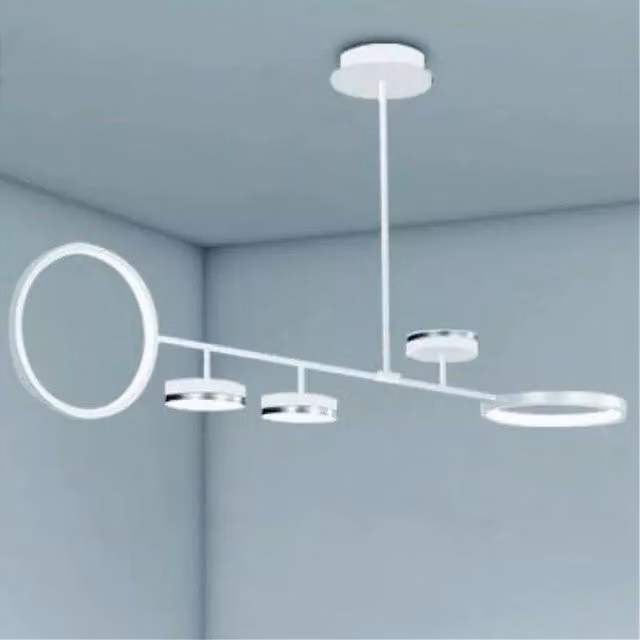 Trade Shop Lampadario a Sospensione LED Moderno con 5 Cerchi, Bianco, Luce Fredda, 37W – 1
