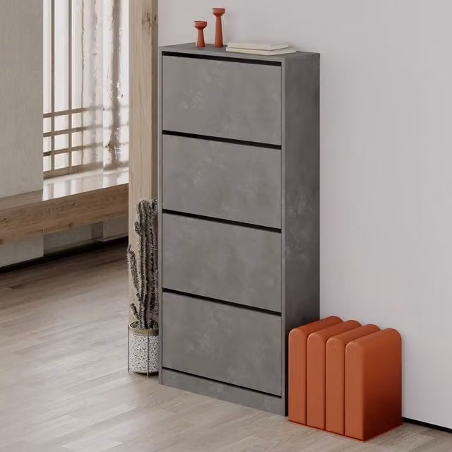 Scarpiera Effezeta Italia SHC540RETRO a quattro ante a ribalta colore grigio L: 73 cm, P: 26 cm, H: 154,5 cm