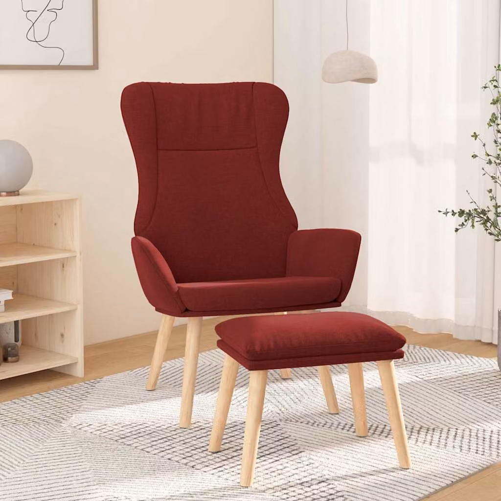 vidaXL Poltrona Relax con Poggiapiedi Rosso in Tessuto e Struttura in Metallo e Legno