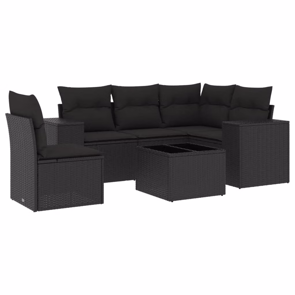 Set Divano da Giardino 6 pz con Cuscini Nero in Polyrattan