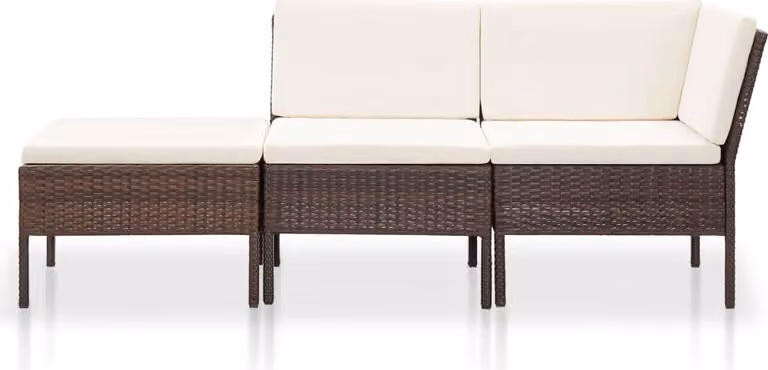 vidaXL Set da giardino 3 pezzi con cuscini in polyrattan marrone