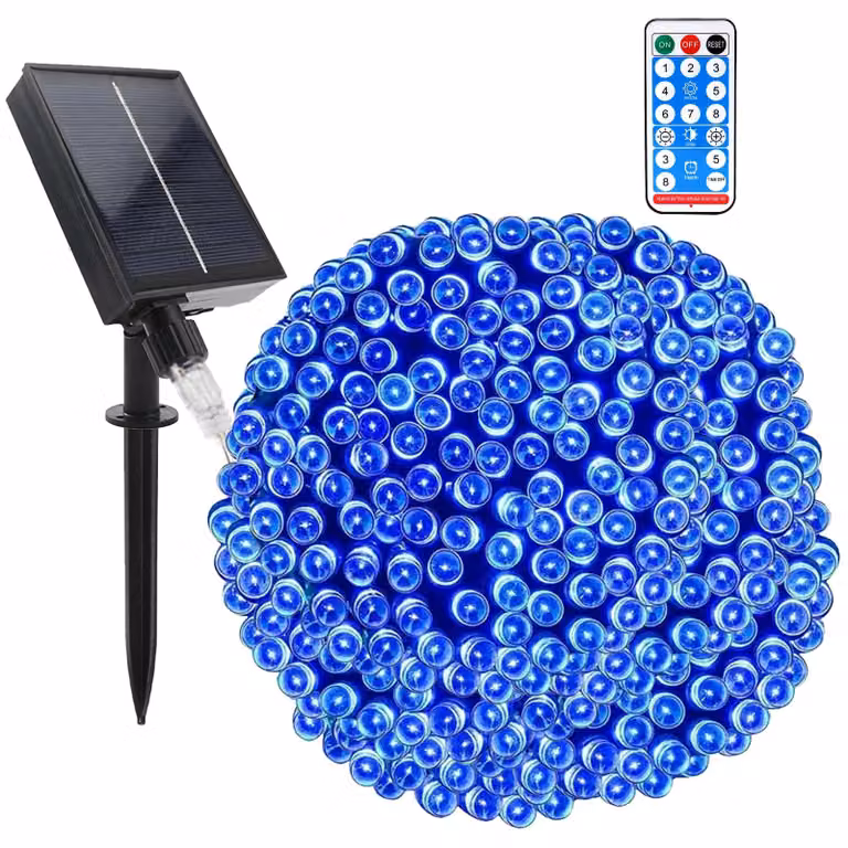Catena luminosa solare con 200 LED, lunghezza 22 metri, con telecomando, 8 modalità, grado di protezione IP65