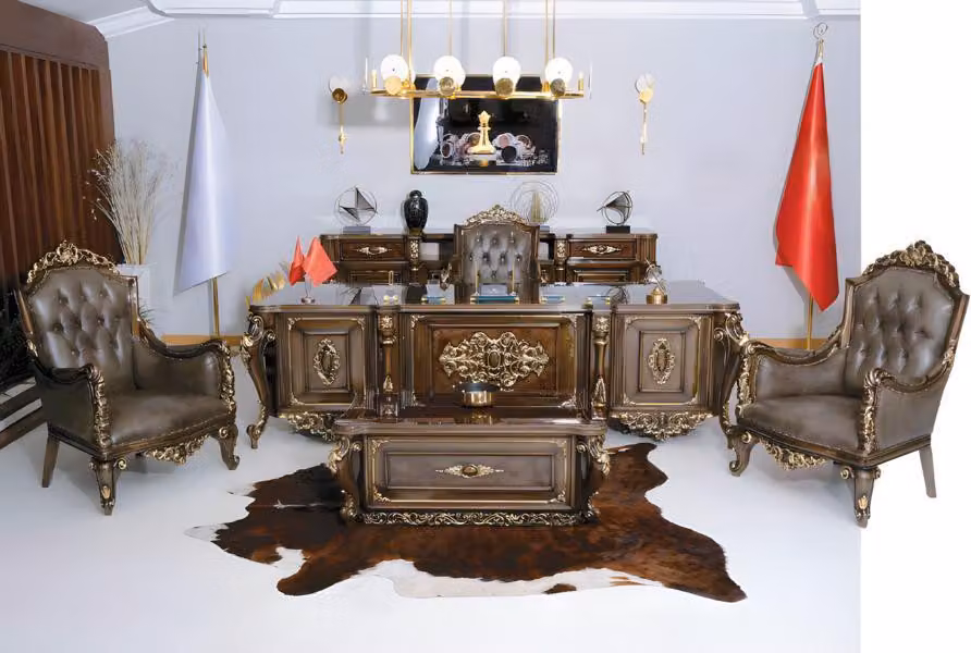 Klassische Büro Einrichtung Luxus Schreibtisch Sofagarnitur Arbeitszimmer 6tlg