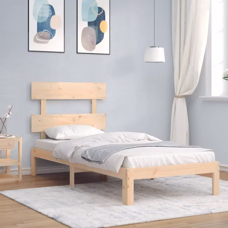 The Living Store Letto in legno massiccio con testiera 90x200 cm