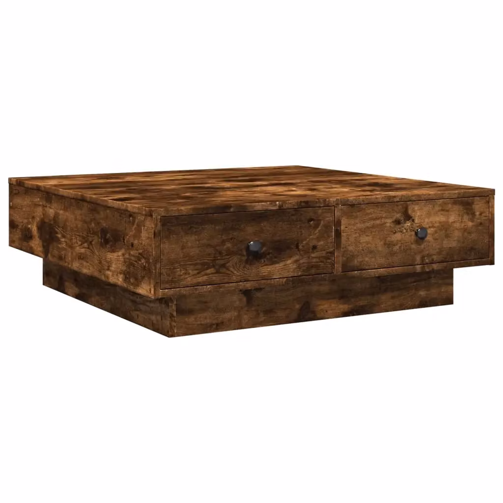 Tavolino da salotto quadrato vidaXL in legno e metallo color marrone rovere L/P/H: 90 x 90 x 28 cm – 2