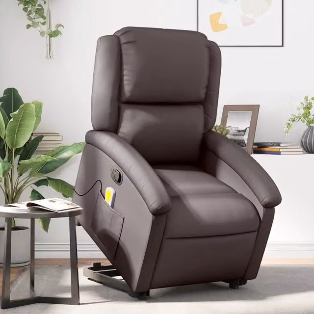 Poltrona a Rialzo con Assistenza Elettrica vidaXL in Vera Pelle Marrone per Senior – 1