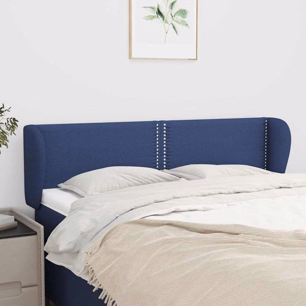 Testiera ad orecchio vidaXL in tessuto blu con struttura in legno L: 147 cm, P: 23 cm, H: 78-88 cm