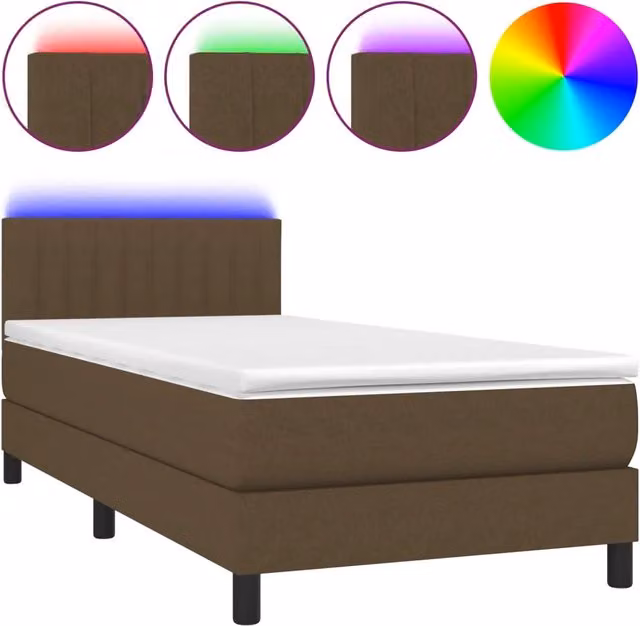 Letto singolo | Letto per adulti | Letto a Molle Materasso e LED Marrone Scuro 80x200cm in Tessuto