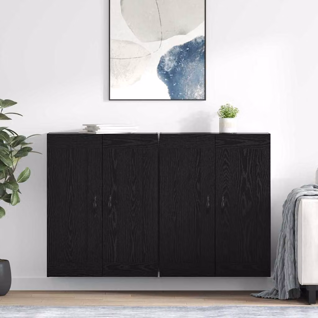 Set di 2 mobili a muro moderni vidaXL in Rovere Nero, con ante a battente e ripiani interni, L: 69,5 cm, P: 34 cm, H: 90 cm