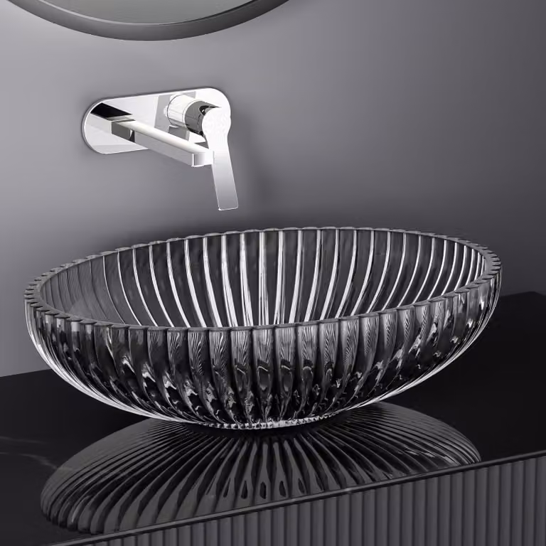 EMKE Lavabo ovale da appoggio in vetro - Lavabo nero trasparente 51 x 35 x 15 cm Design di alta qualità per il bagno e il WC degli ospiti Vasca di lavaggio