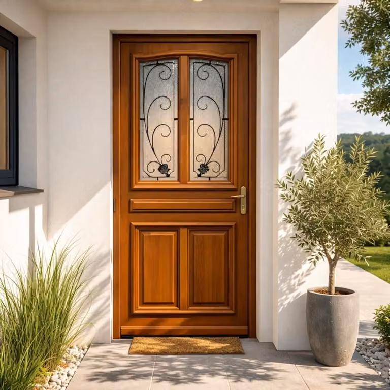 Porta d'ingresso in legno con vetrata Mathis, H.200 x L.90 cm, lato pannello P. sinistra, Gd Menuserie