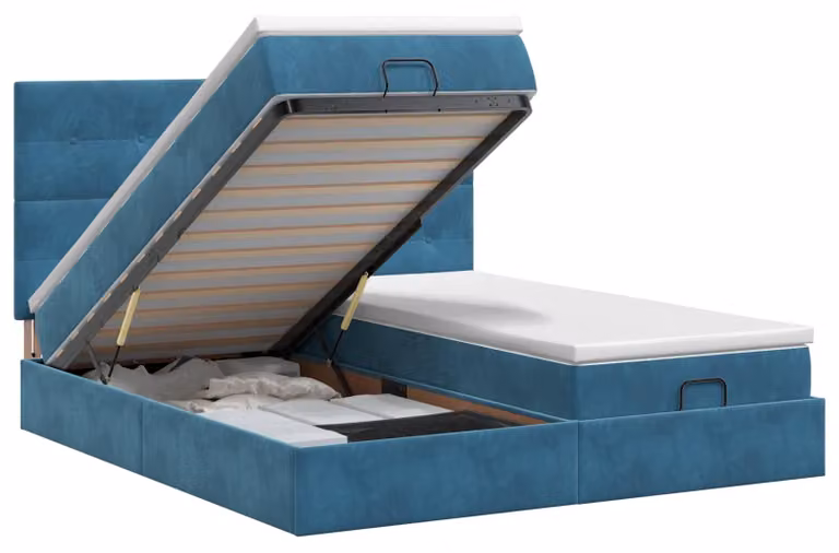 Divano poltrona ottomano con materasso e poggiatesta, 2 pezzi, velluto blu scuro