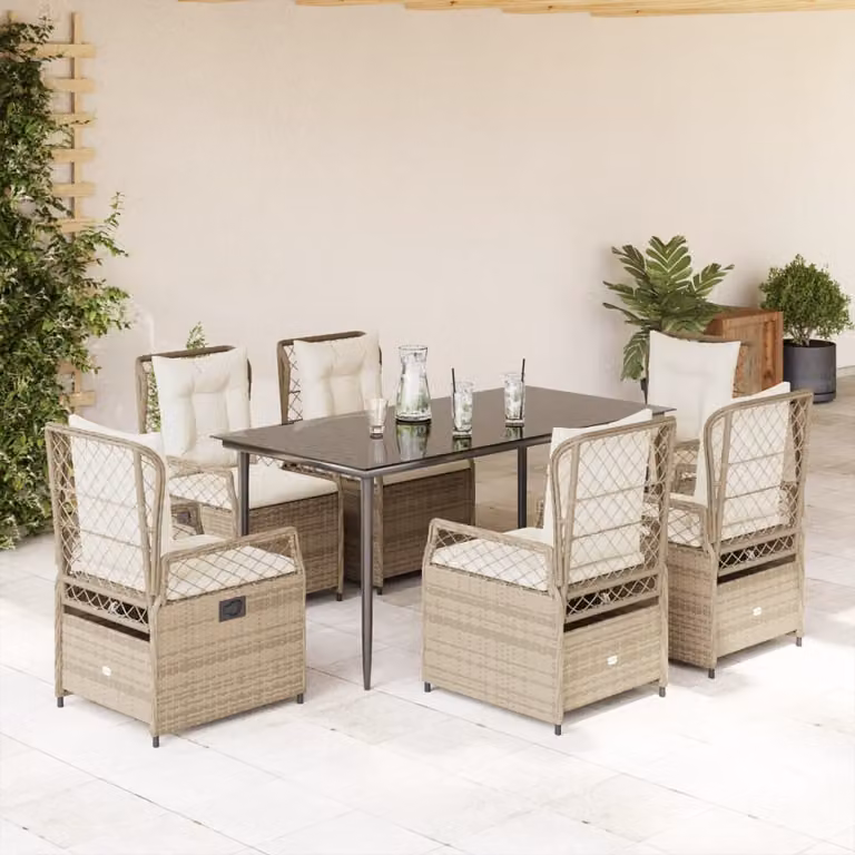 Maison Exclusive - Set da Pranzo da Giardino 7 pz con Cuscini Beige in Polyrattan