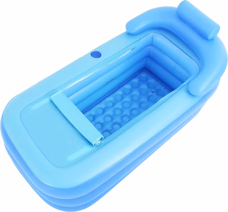 Vasca da bagno gonfiabile portatile - 160x84x64 cm - PVC, rettangolare - Con schienale, braccioli e cuscini - Per adulti fino a 1,85 m - Blu