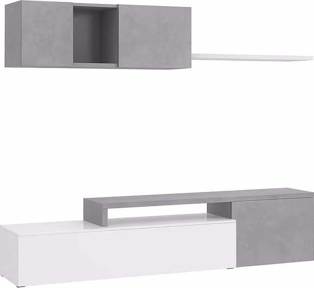Parete Attrezzata Adelaide Arreditaly per Soggiorno e Sala da Pranere con Mobile TV e Mensola Pensile, Design Moderno, Colore Bianco e Grigio, L: 201 cm, P: 41 cm, H: 44 cm