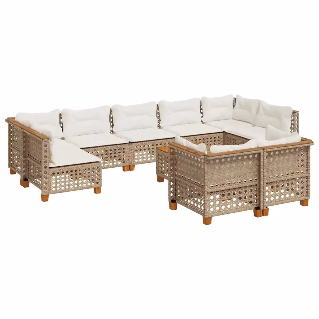 Set Divano da Giardino vidaXL 10 Pezzi in Polyrattan con Cuscini Beige e Tavolino da Esterno a Forma di U – 2