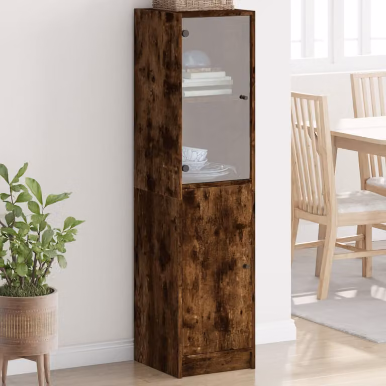 Credenza moderna vidaXL con ante in vetro e finitura rovere marrone, L/P/H: 35 x 37 x 142 cm