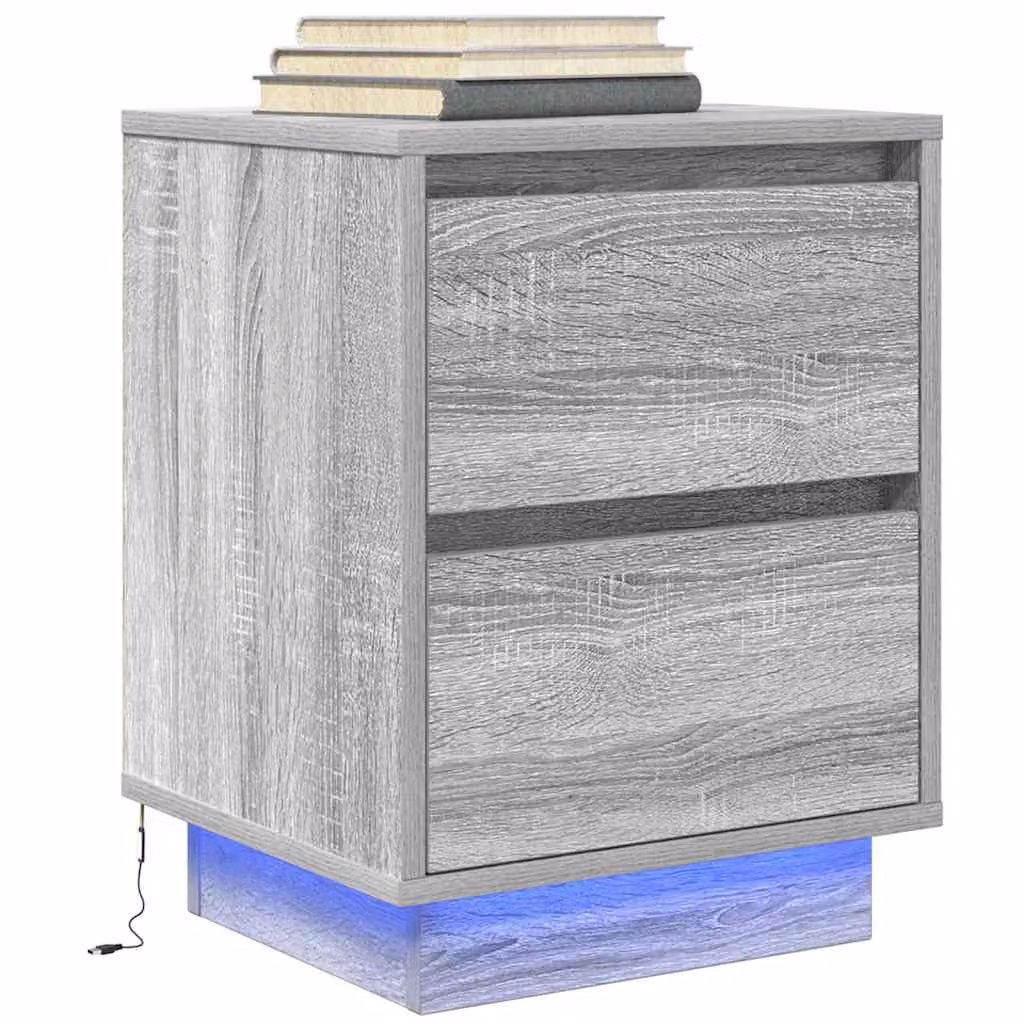 Comodino moderno con luci LED vidaXL in MDF Grigio e Marrone L/P/H: 38 x 34 x 50 cm