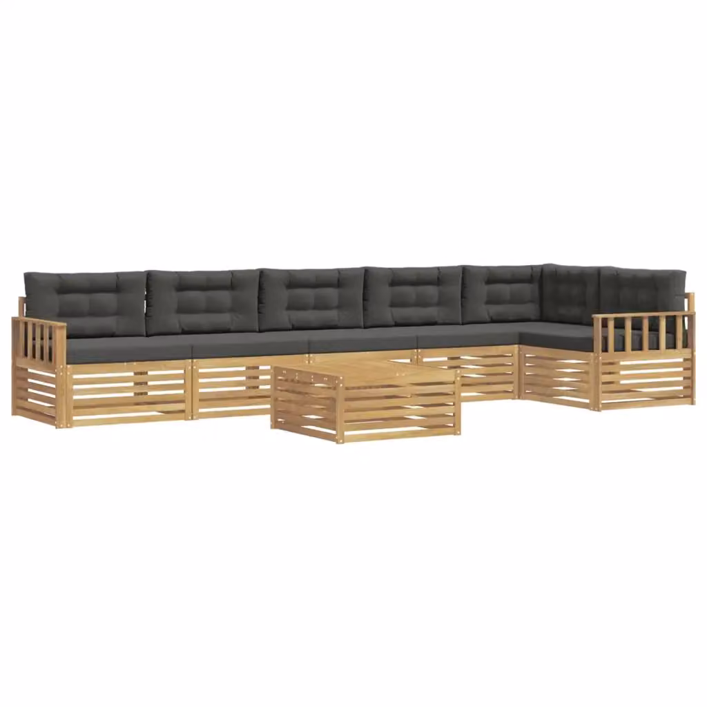 Set di divani da esterno a L vidaXL composto da 7 pezzi con tavolino da caffè, in legno di acacia trattato, colori bianco e antracite – 2