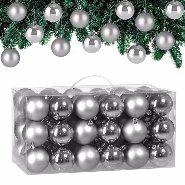 Set di 54 palline di Natale Casaria argento in plastica per decorazioni sospese – 1